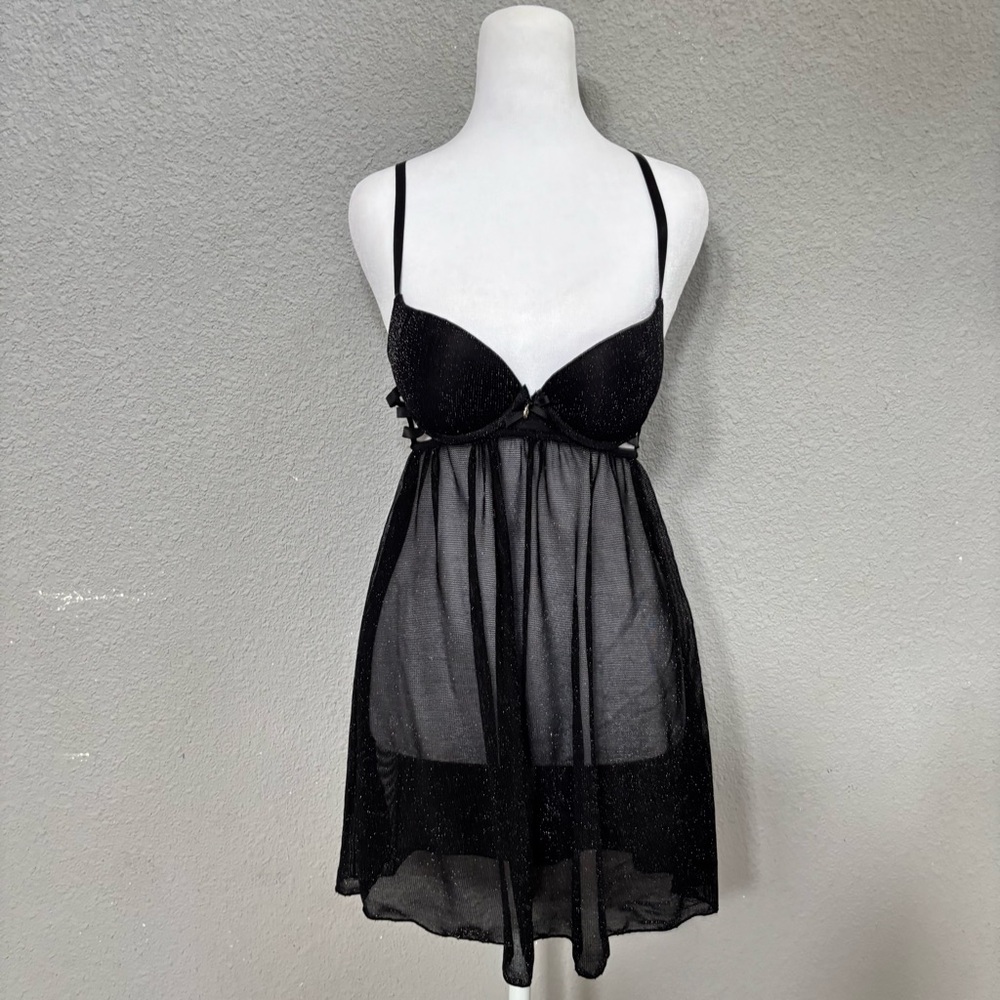 Daisy Fuentes Black Sheer Babydoll Nightie with Underwire